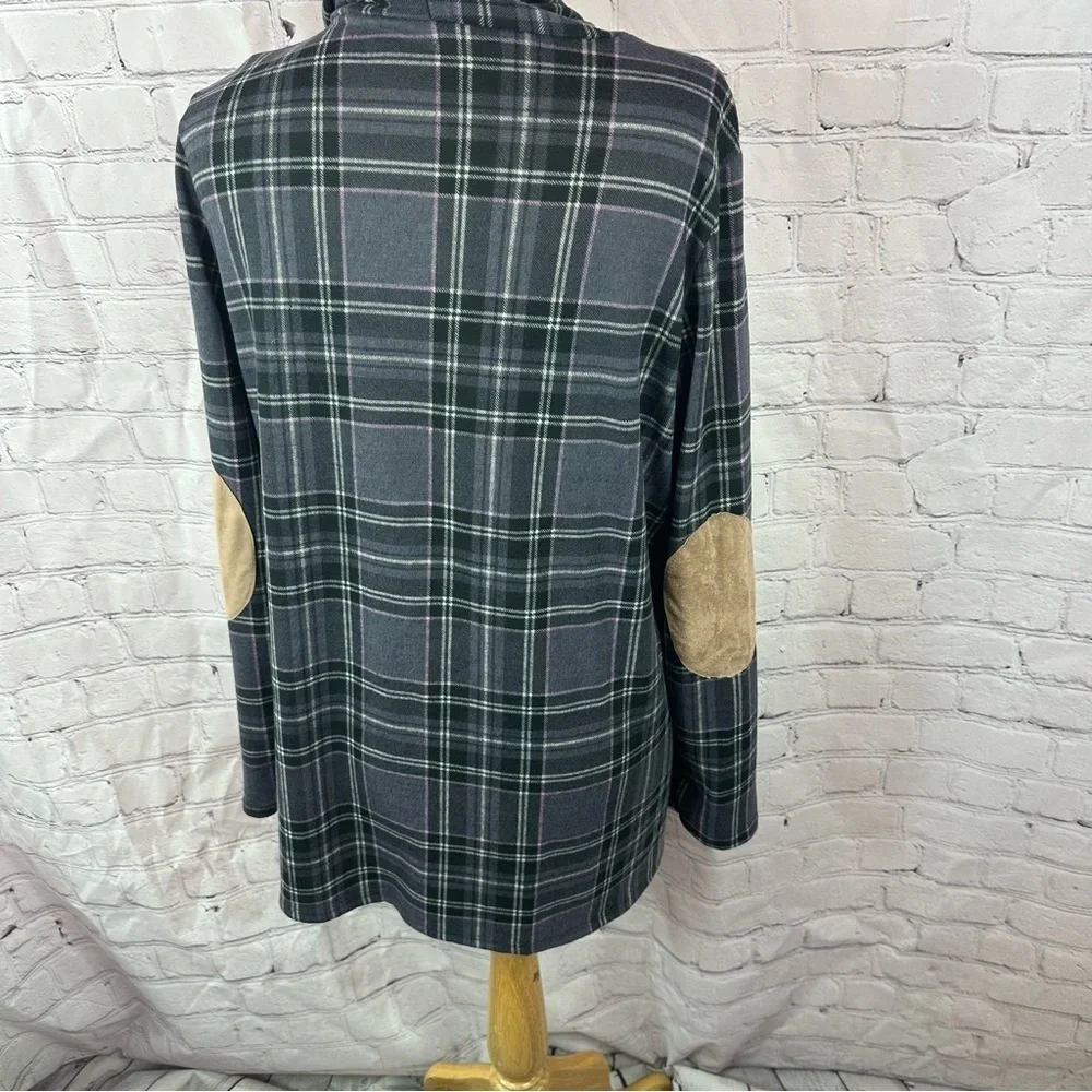 boutique light weight knit cardigan drape neckline open front elbow patch sz 1X